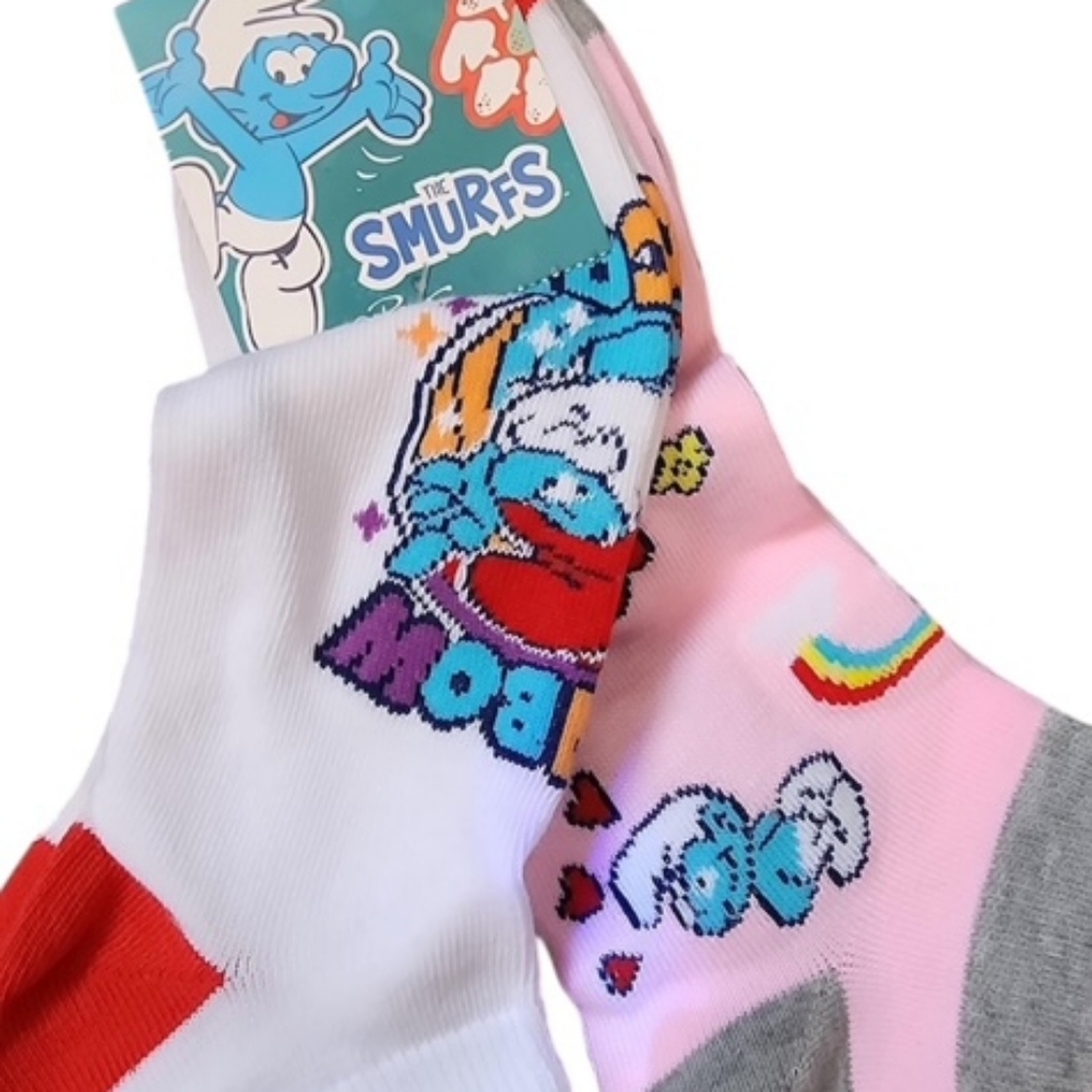 Smurf Cartoon Multi-Color Rainbow Ankle Socks Women's Size 7-12